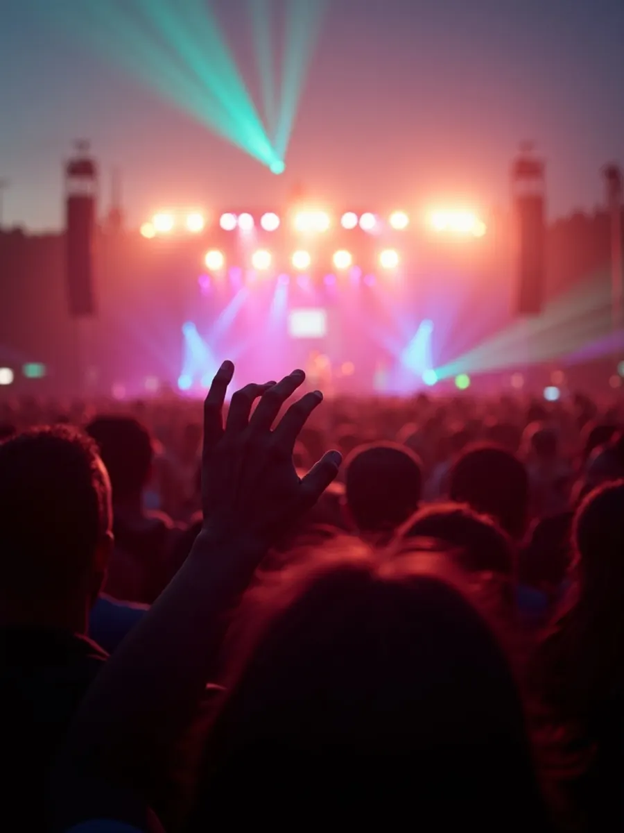 Festival crowd facing a lit stage